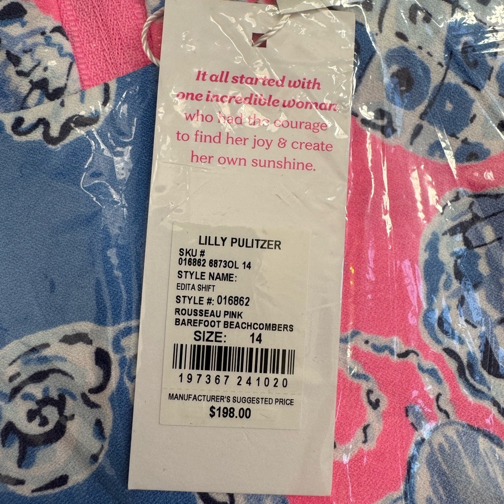 NWT Lilly Pulitzer EDITA SHIFT DRESS “Rousseau Pink Barefoot” MSRP $198 sz 14 - Picture 9 of 12
